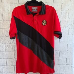 Men's Red And Black Lion Logo Striped Polo Shirt Size XL